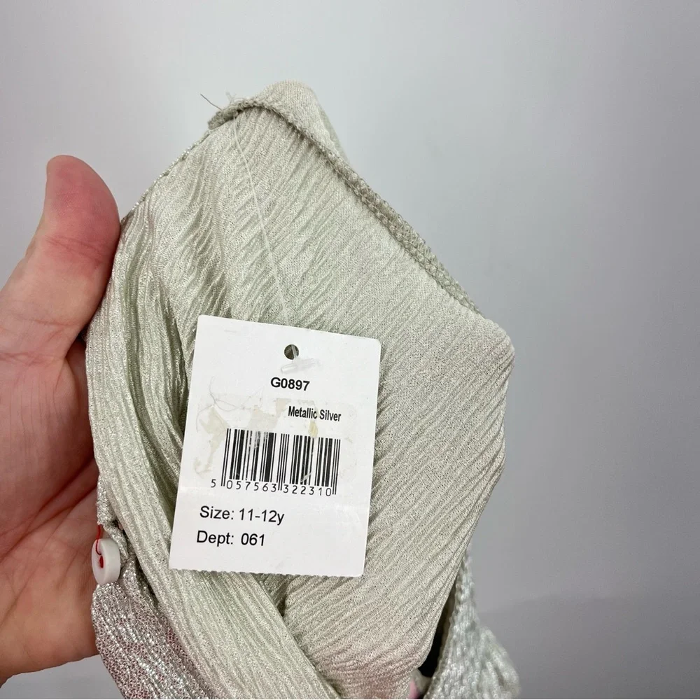 NEW Mini Boden 11-12y Silver Sparkly Dress 0999 holiday ruffle 152cm sleeveless